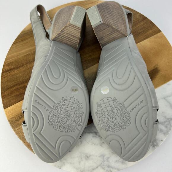 COMFORT Vince Camuto Majorca Lt Gray Leather Slingback Stacked Heel Peep Toe 10 - Picture 13 of 13